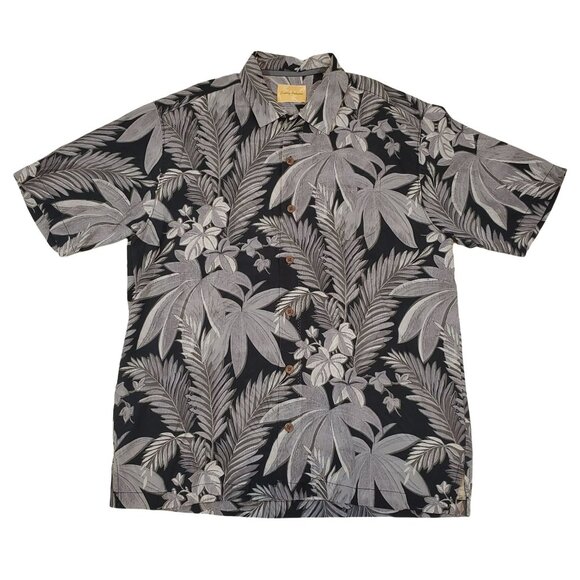 Tommy Bahama Silk Hawaiian Floral Aloha Button Down Shirt Size M Leaf Tropical - Picture 1 of 9